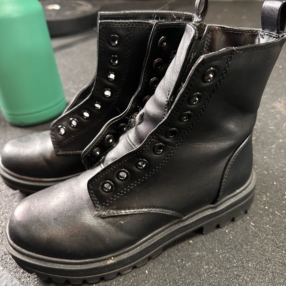 Black Faux-Leather Combat Boots